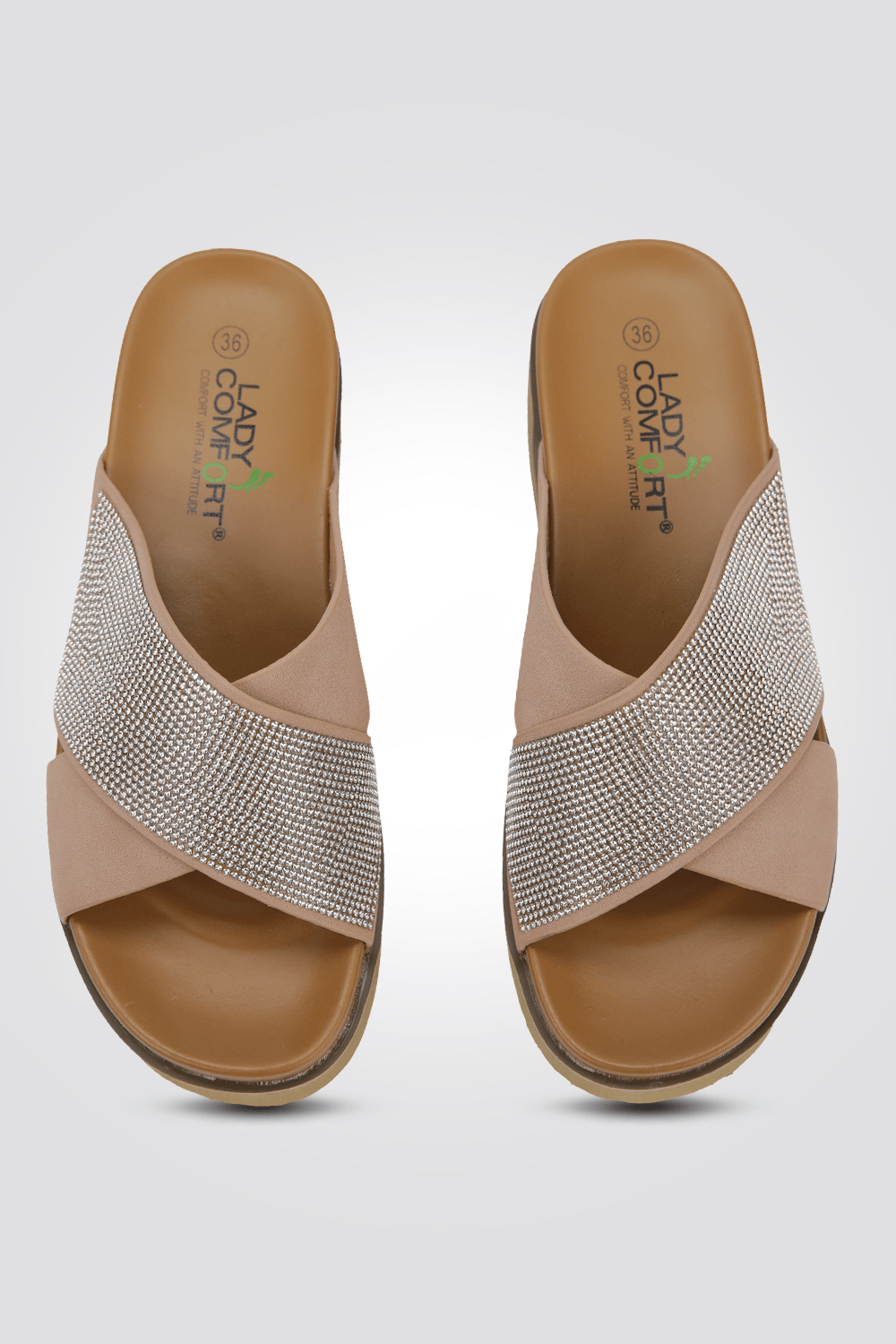 כפכף רצועות משולב אבנים בצבע פודרה - MASHBIR//365