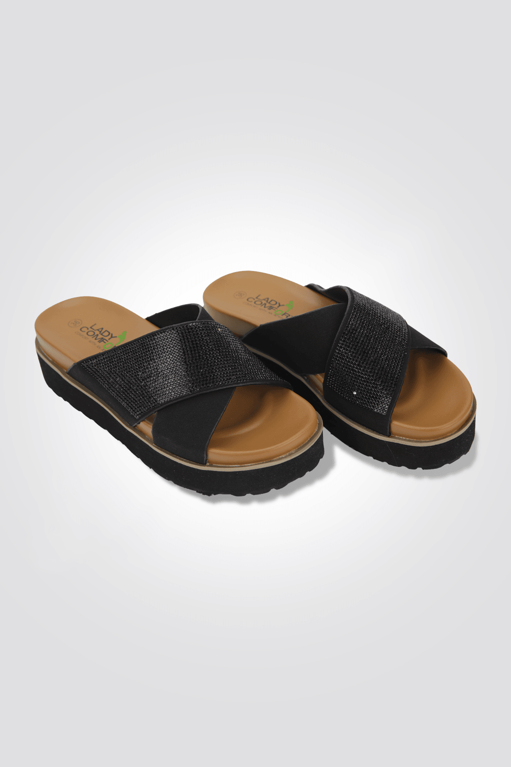 כפכף רצועות משולב אבנים בצבע שחור - MASHBIR//365