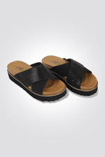 כפכף רצועות משולב אבנים בצבע שחור - MASHBIR//365