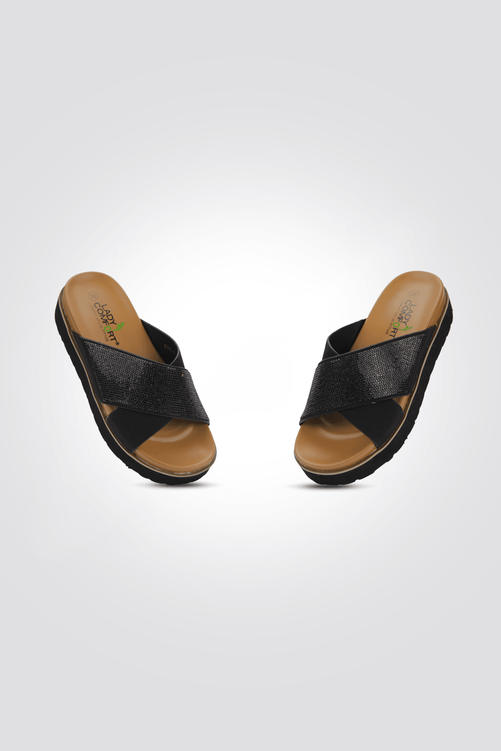 כפכף רצועות משולב אבנים בצבע שחור - MASHBIR//365