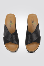 כפכף רצועות משולב אבנים בצבע שחור - MASHBIR//365