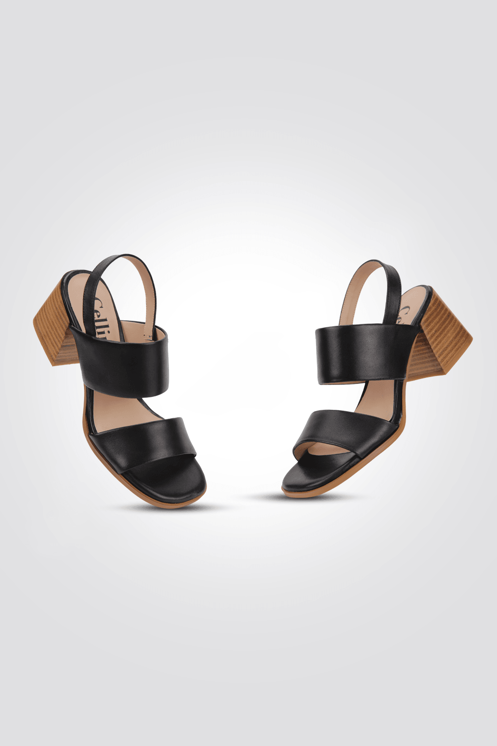 סנדלי עקב עור בצבע שחור - MASHBIR//365