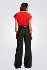 טישירט עיטור רקמת פרח מנצנץ בצבע כתום