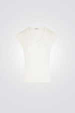 טישירט כתפיות תחרה צווארון וי בצבע אופוויט