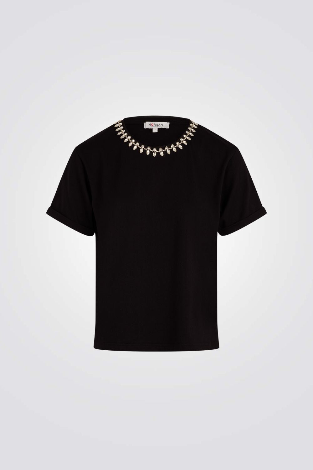 טישירט אוברסייז עיטור תכשיט בצבע שחור