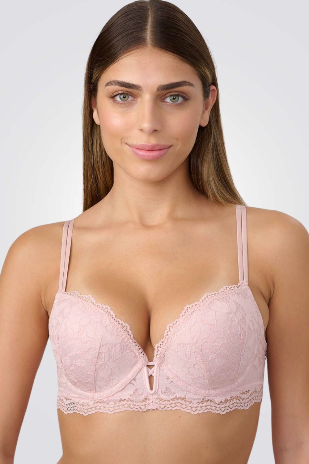 חזיית פוש אפ תחרה בצבע ורוד בהיר