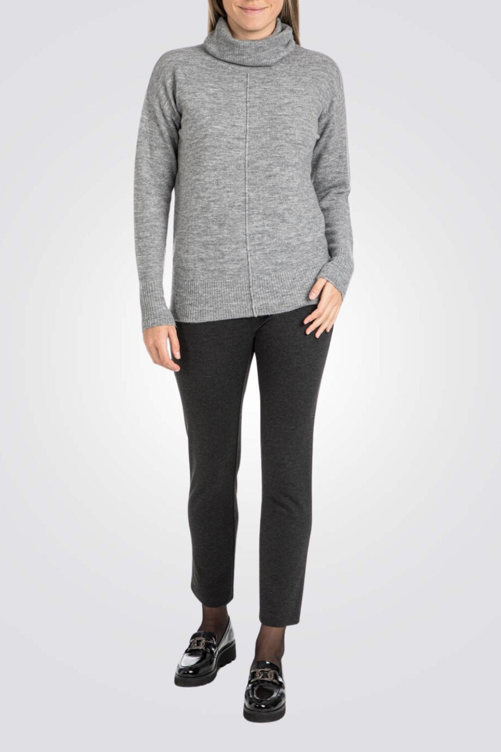 סריג משוחרר צווארון גולף בצבע אפור מלאנז'