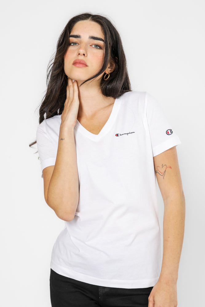 טישירט לנשים צאוורון V בצבע לבן