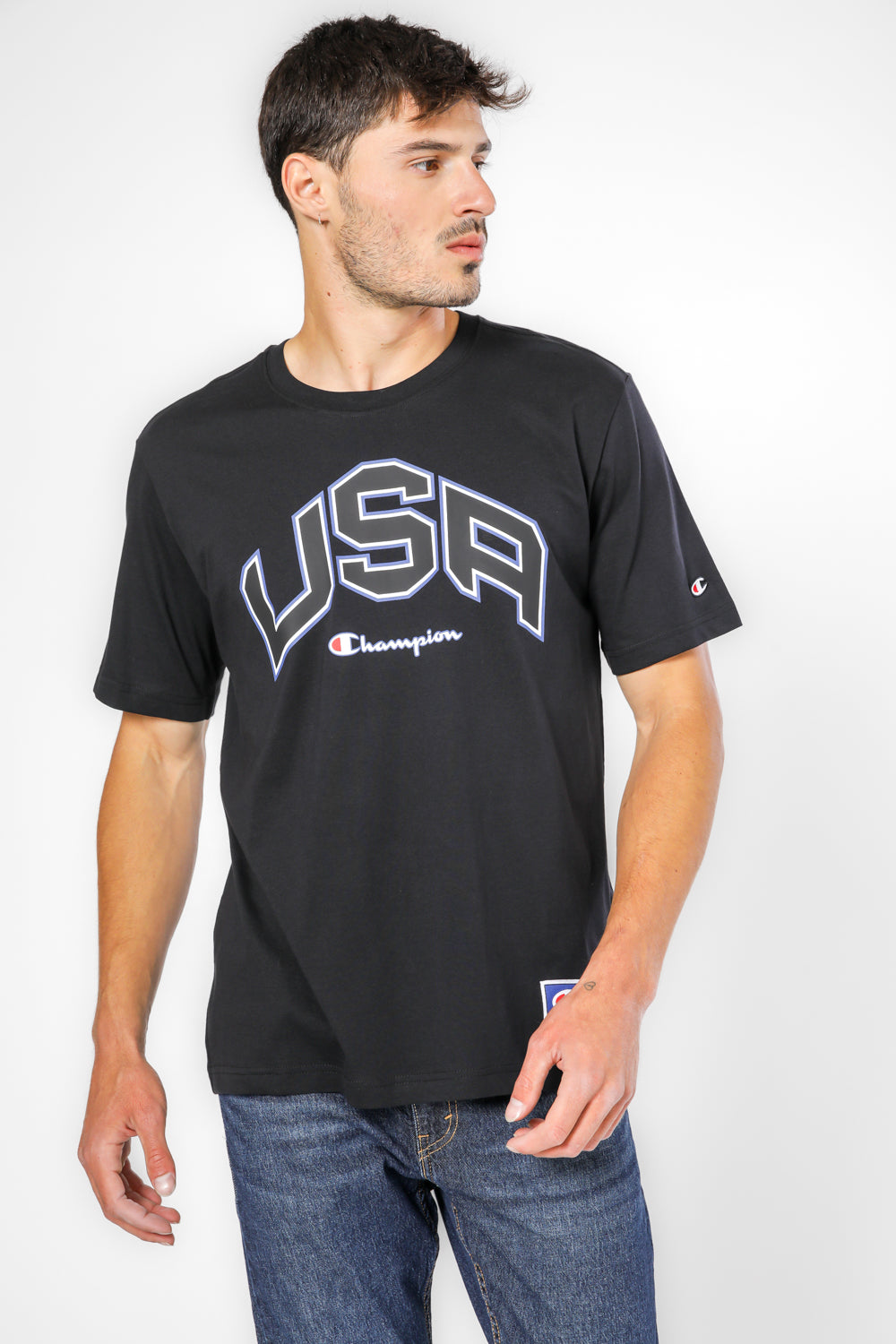 טישירט לגברים Crewneck בצבע שחור