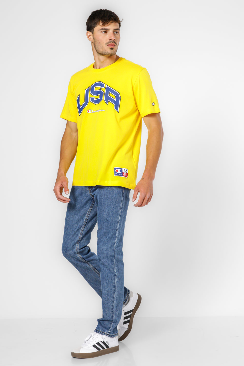 טישירט לגברים Crewneck בצבע צהוב