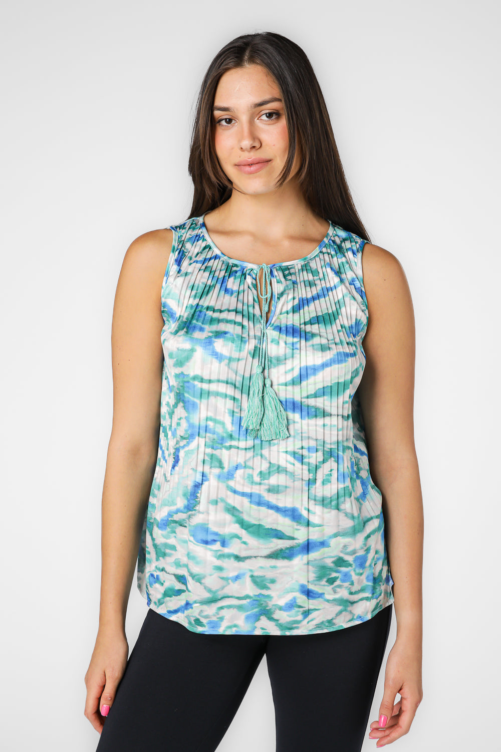 גופייה לנשים עם הדפס כחול וירוק 
