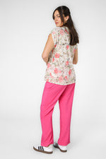 טישירט לנשים עם צווארון והדפס פרחוני 
