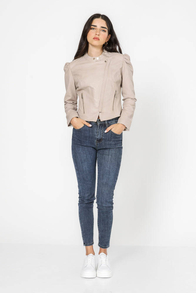 מעיל בייקר עם שרוולים בצבע בז'