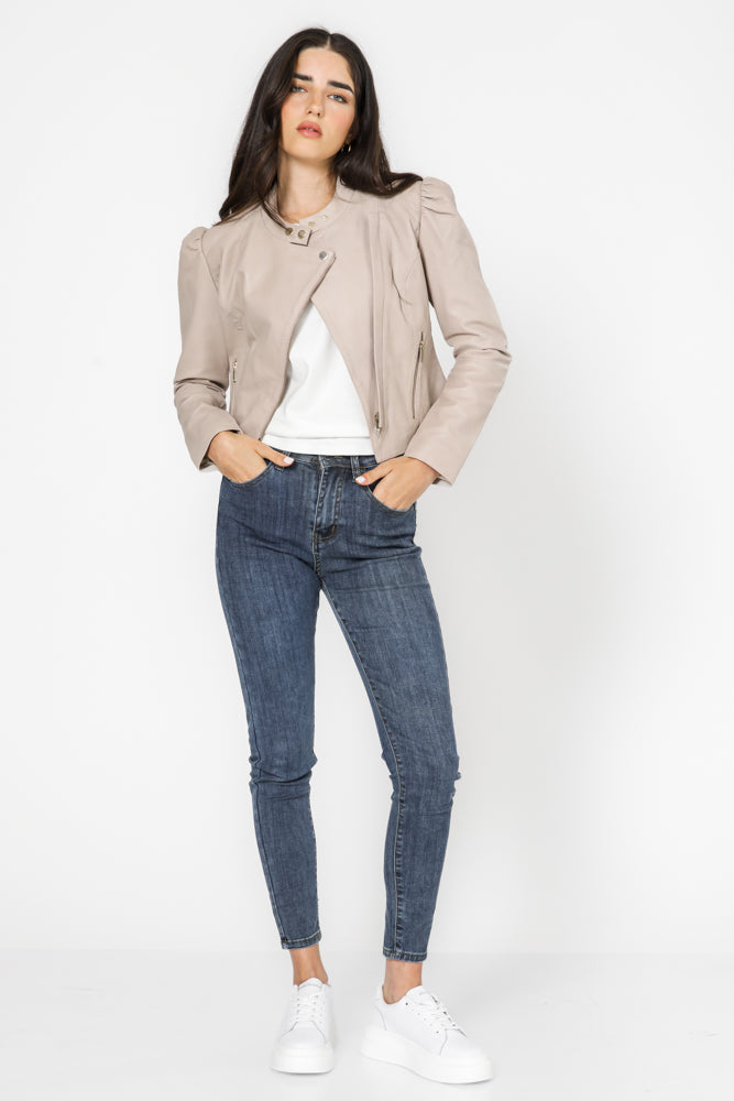 מעיל בייקר עם שרוולים בצבע בז'