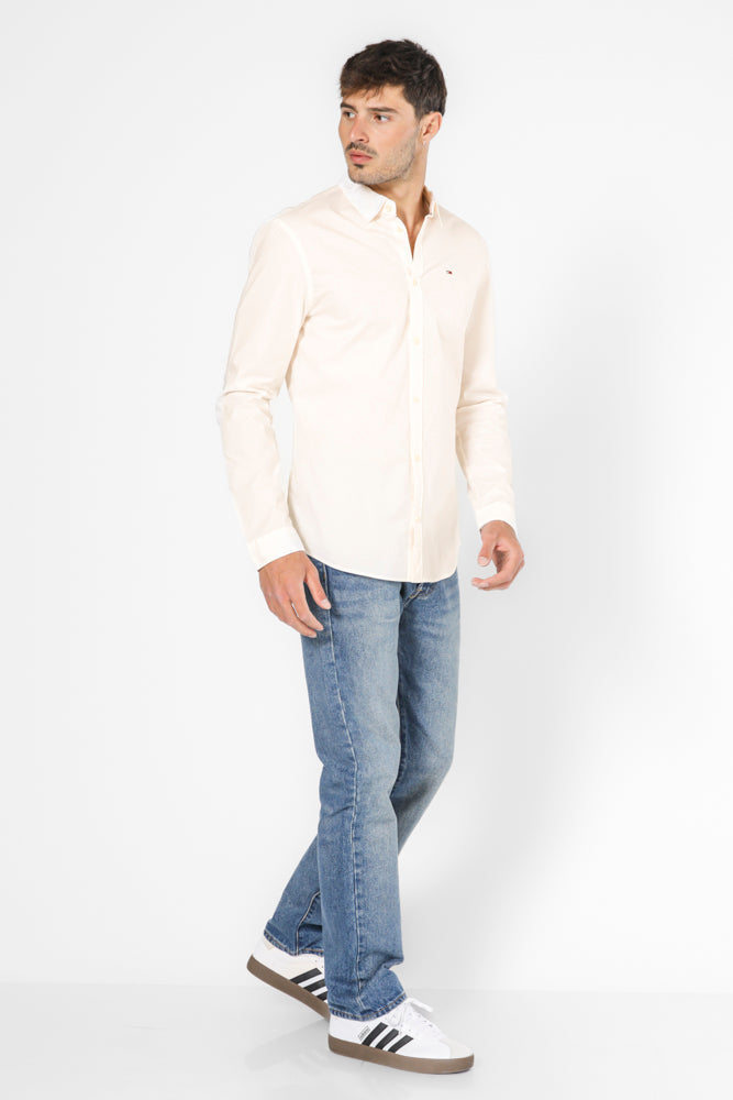 מכופתרת STRETCH בצבע לבן