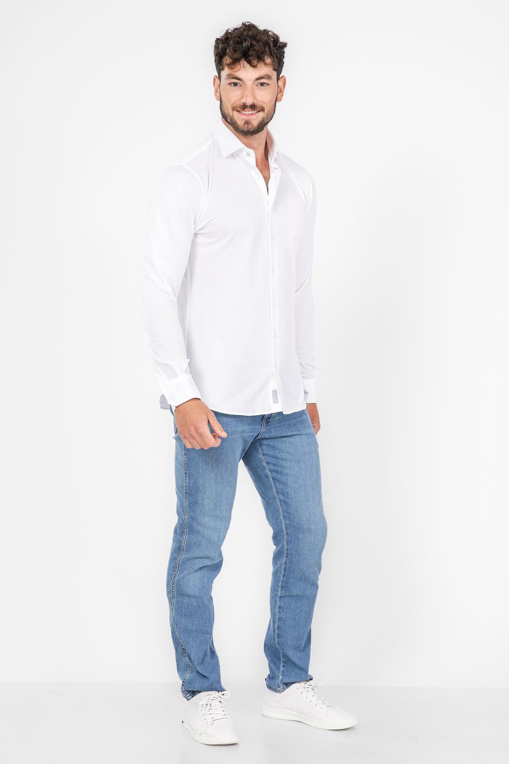 חולצה מכופתרת SOLID PIQUE בצבע לבן - MASHBIR//365