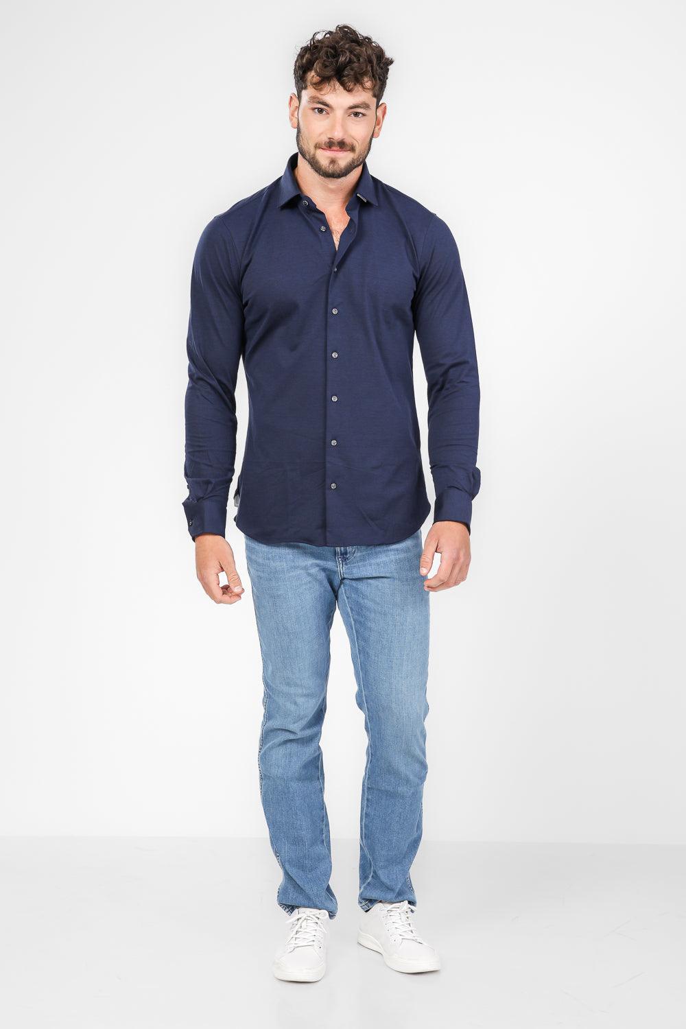 חולצה מכופתרת SOLID PIQUE SLIM בצבע נייבי - MASHBIR//365