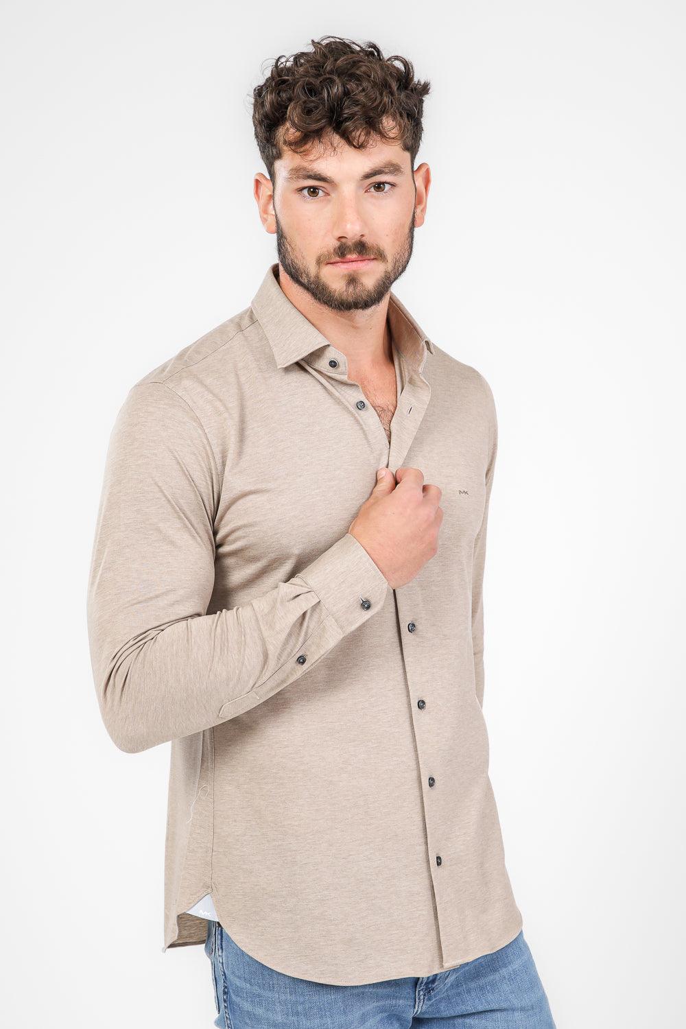 חולצה מכופתרת SOLID PIQUE SLIM בצבע בז' - MASHBIR//365