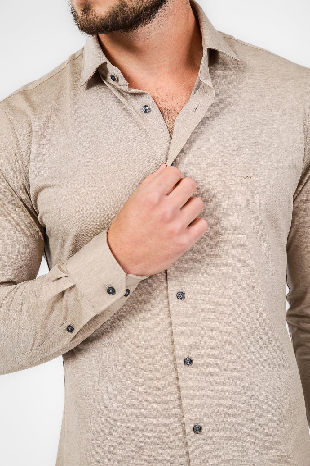 חולצה מכופתרת SOLID PIQUE SLIM בצבע בז' - MASHBIR//365