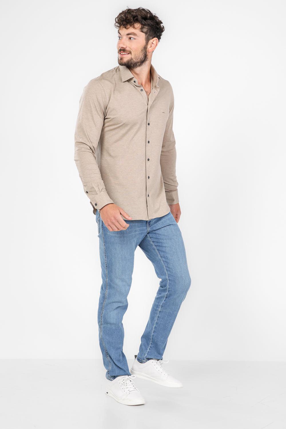 חולצה מכופתרת SOLID PIQUE SLIM בצבע בז' - MASHBIR//365