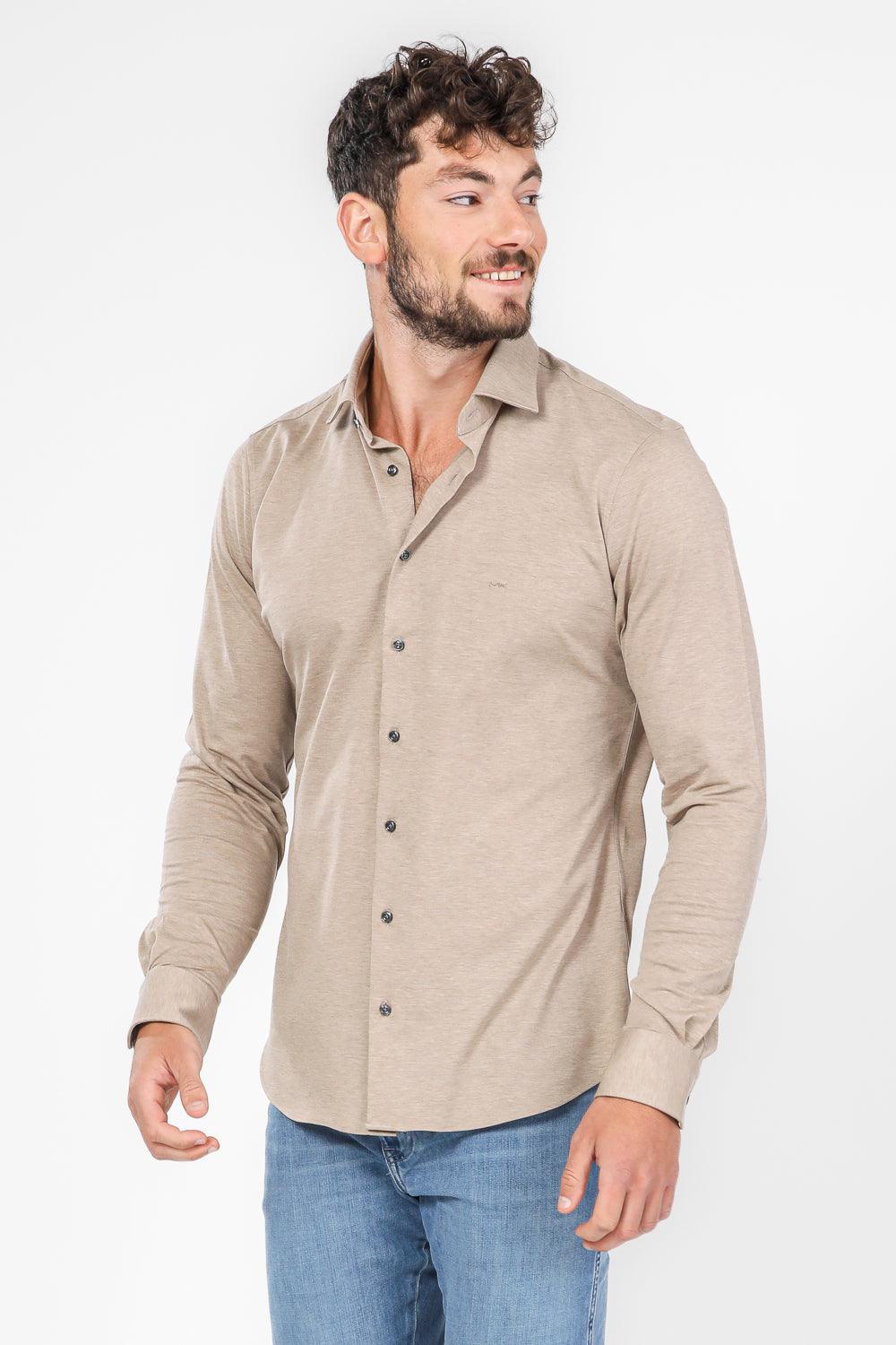 חולצה מכופתרת SOLID PIQUE SLIM בצבע בז' - MASHBIR//365