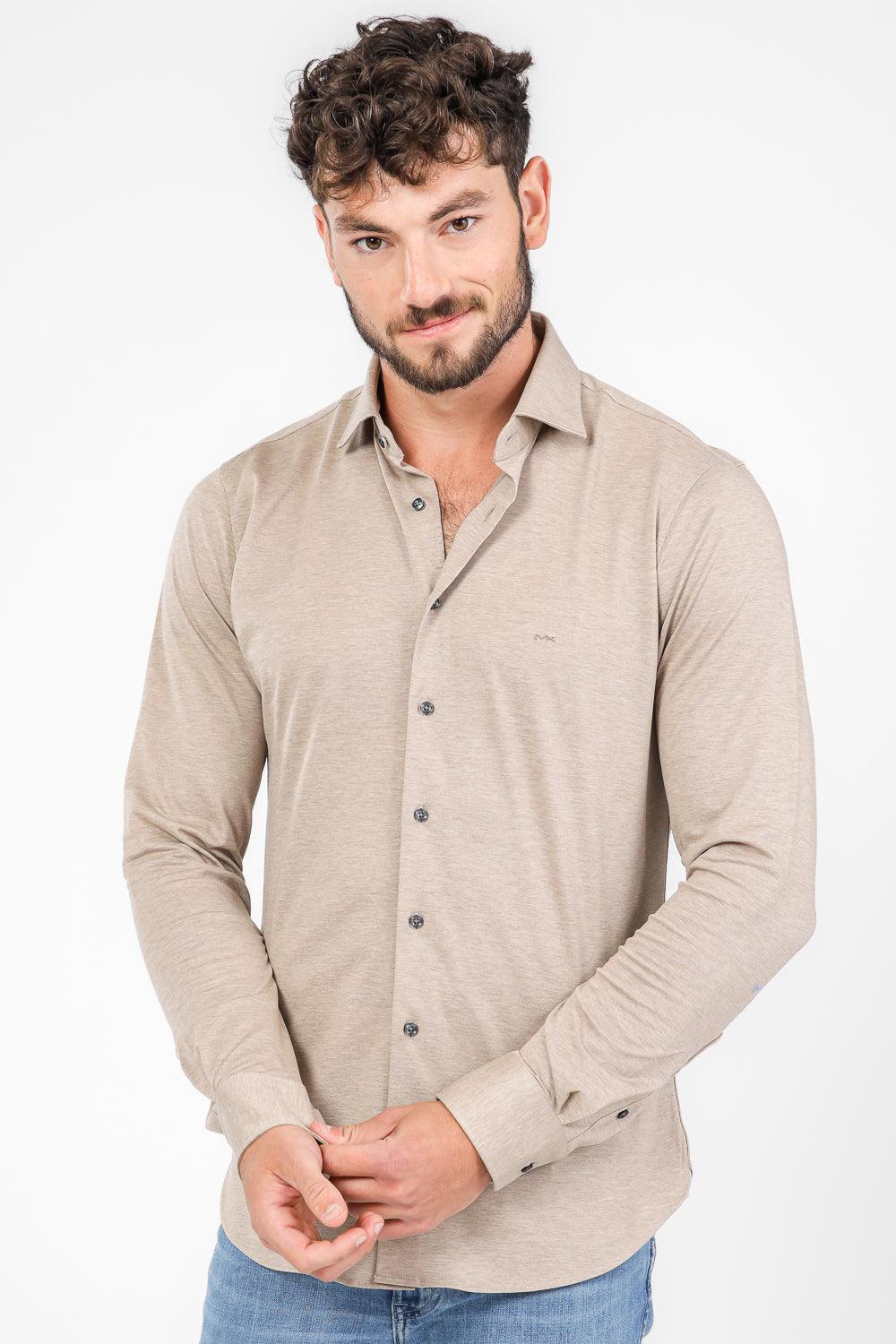 חולצה מכופתרת SOLID PIQUE SLIM בצבע בז' - MASHBIR//365