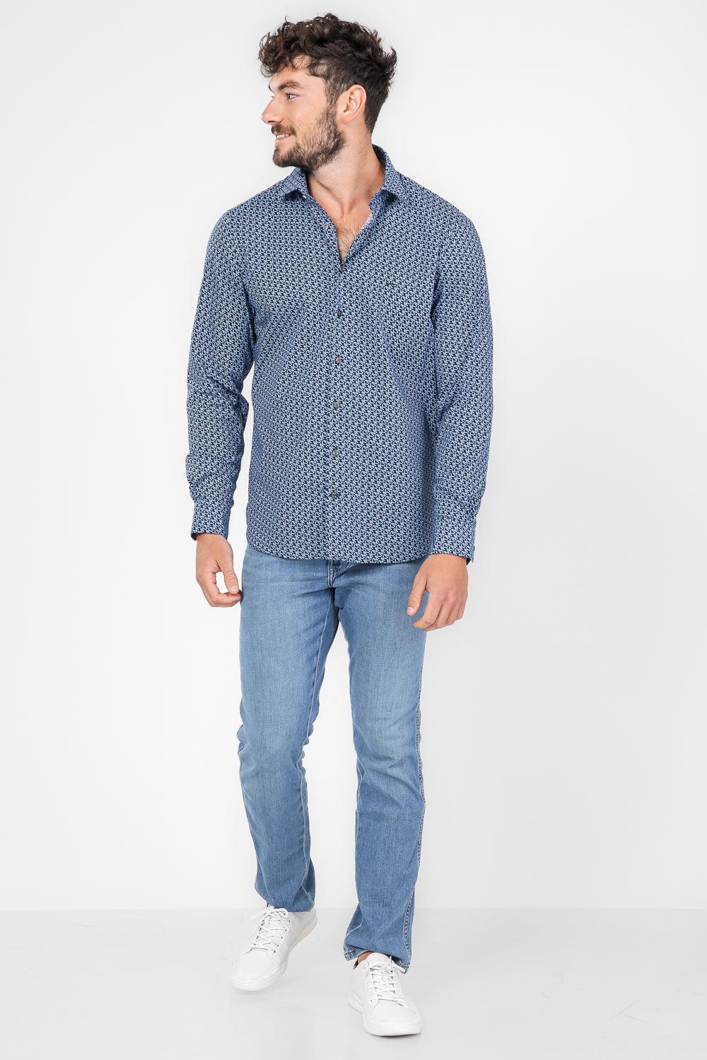 חולצה מכופתרת PRINT MODERN בצבע נייבי - MASHBIR//365