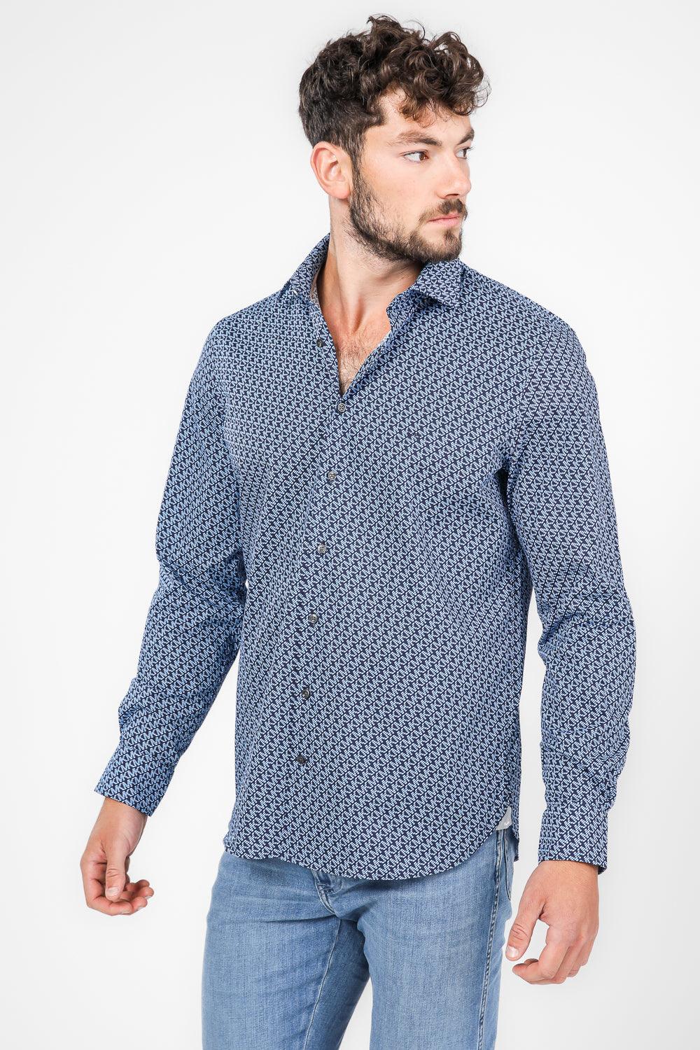 חולצה מכופתרת PRINT MODERN בצבע נייבי - MASHBIR//365