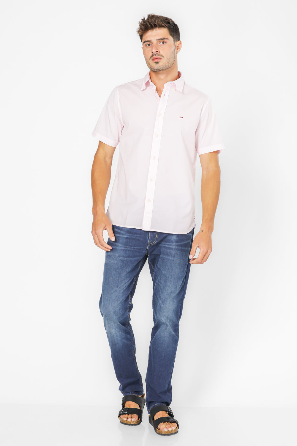 חולצה מכופתרת קצרה לגברים בצבע ורוד