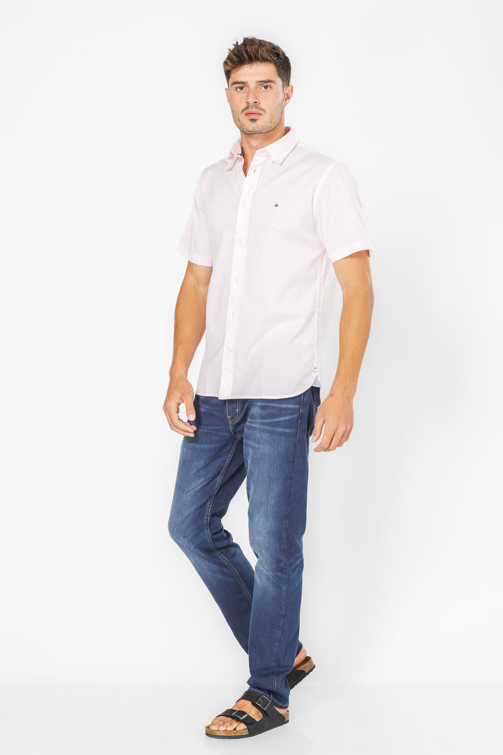 חולצה מכופתרת קצרה לגברים בצבע ורוד