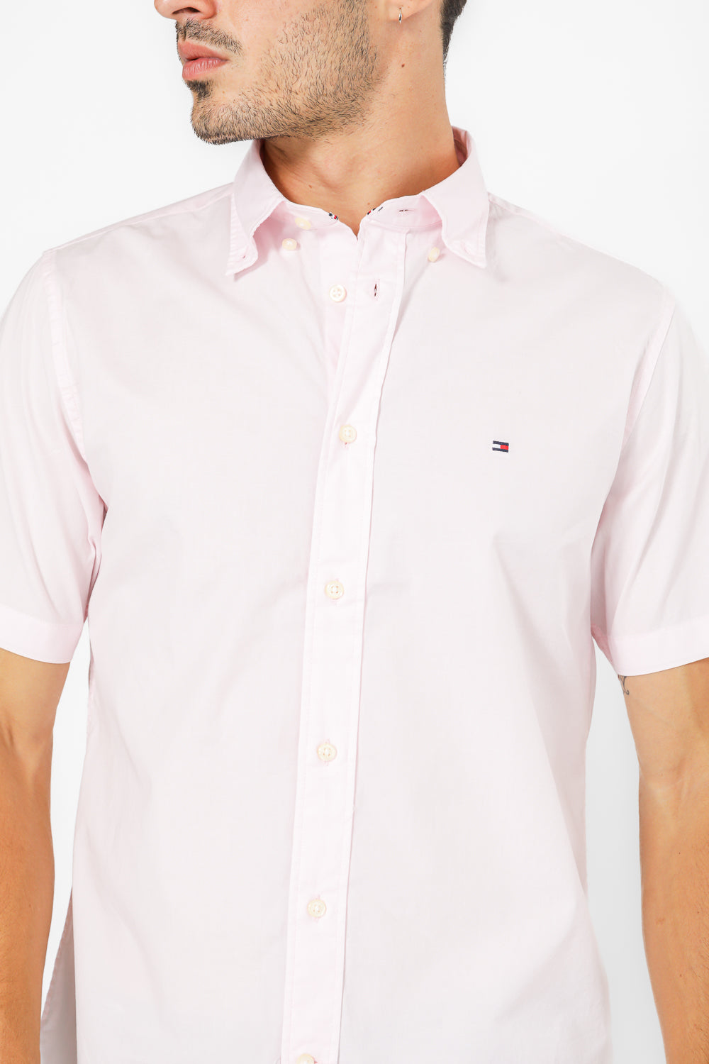 חולצה מכופתרת קצרה לגברים בצבע ורוד