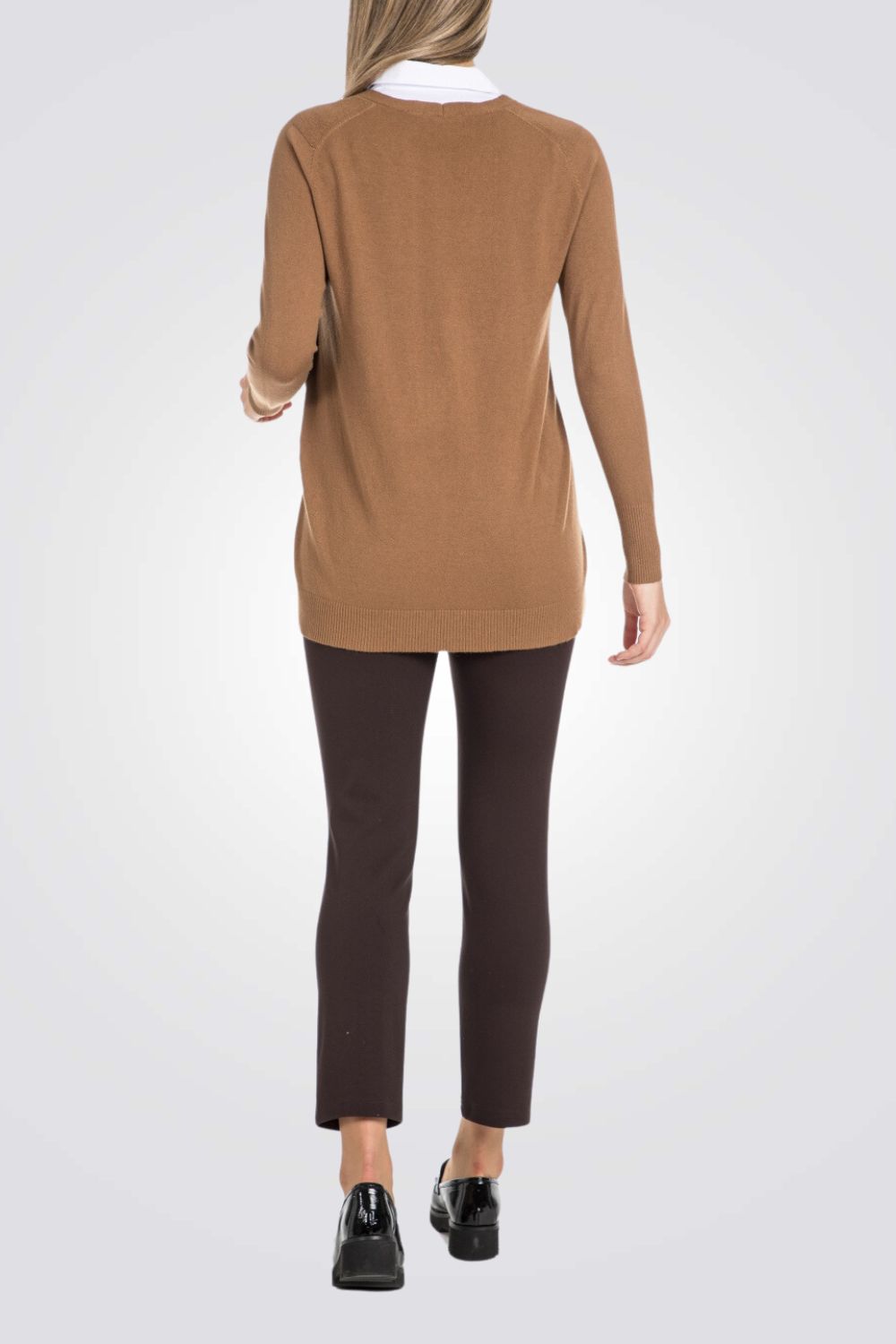 מכנסיים קרופ בסגנון טייץ בצבע חום