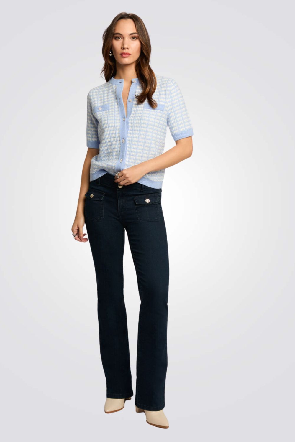 קרדיגן ז'קארד שרוולים קצרים