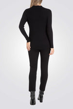 סריג ג'רסי ריב צווארון גבוה בצבע שחור