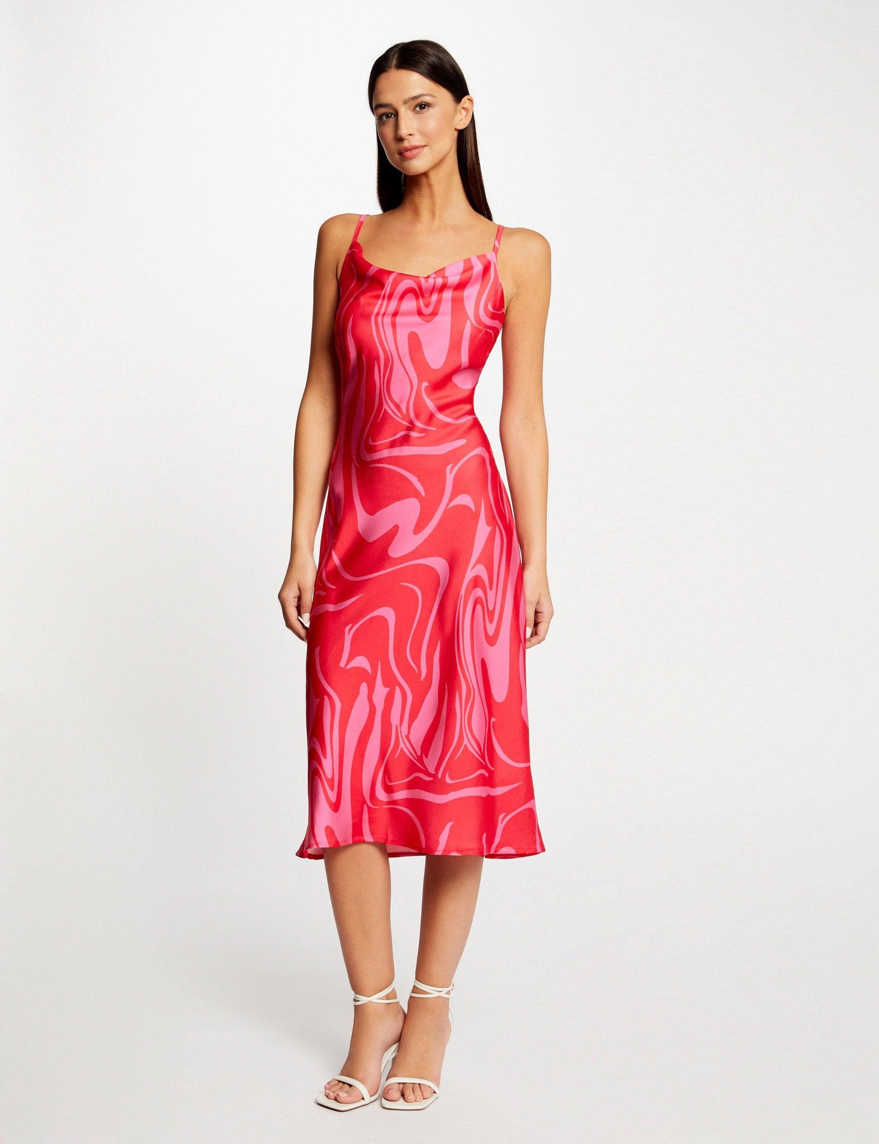 שמלת הדפס סאטן בשילוב צבעים - MASHBIR//365