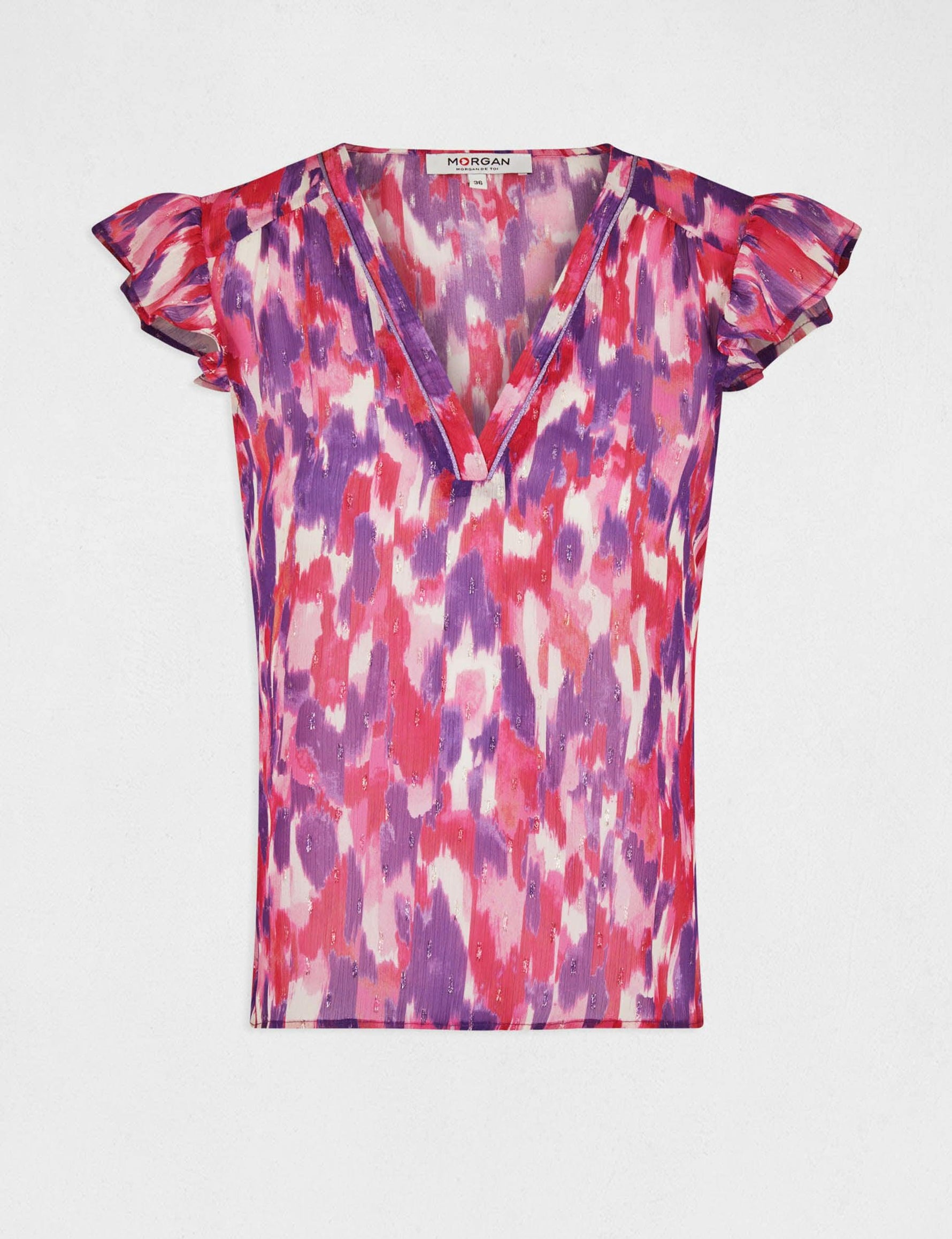 חולצה עם שרוולים מסולסלים בהדפס צבעים - MASHBIR//365