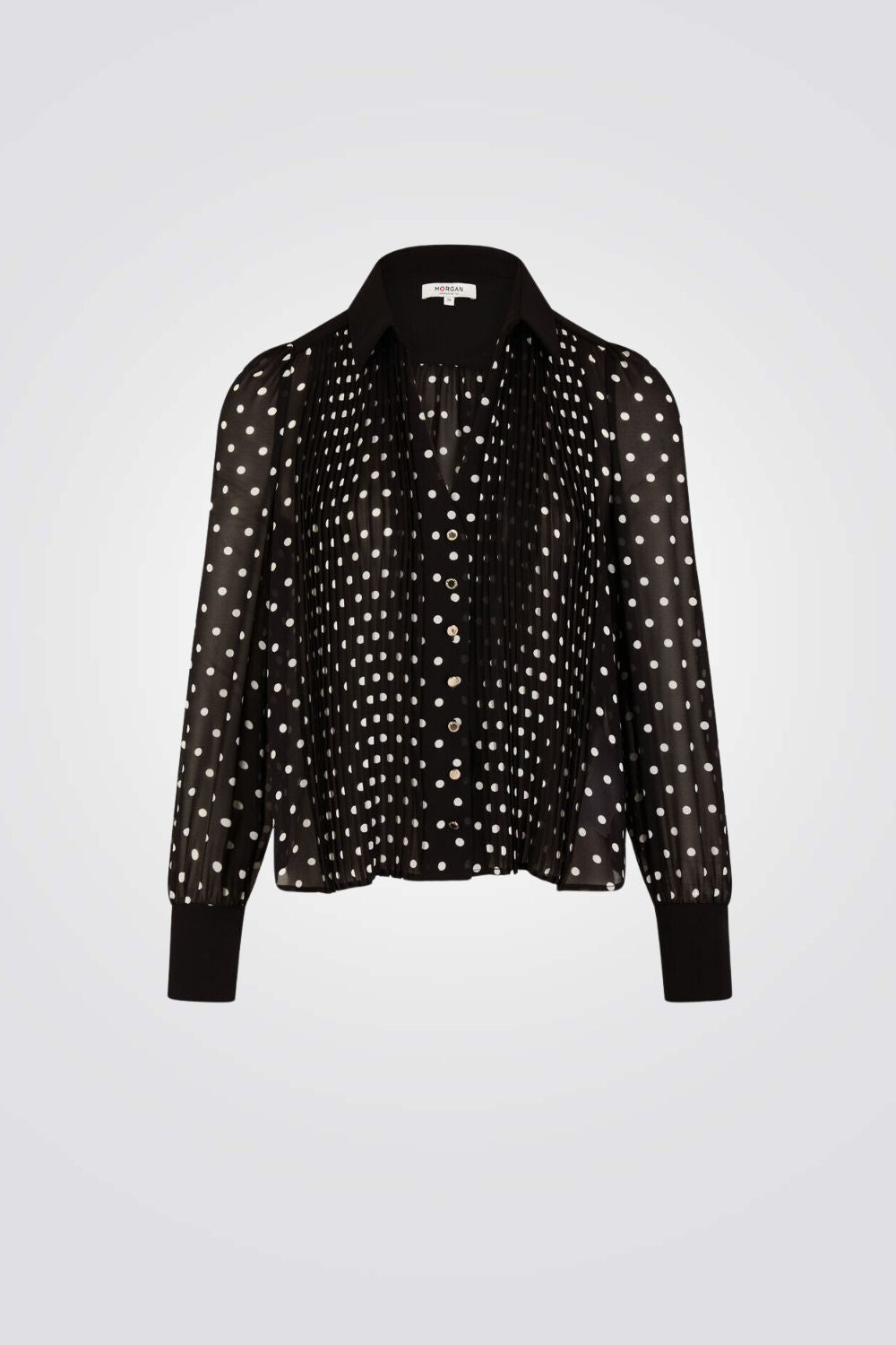 חולצה מכופתרת פליסה מנוקדת בצבע שחור