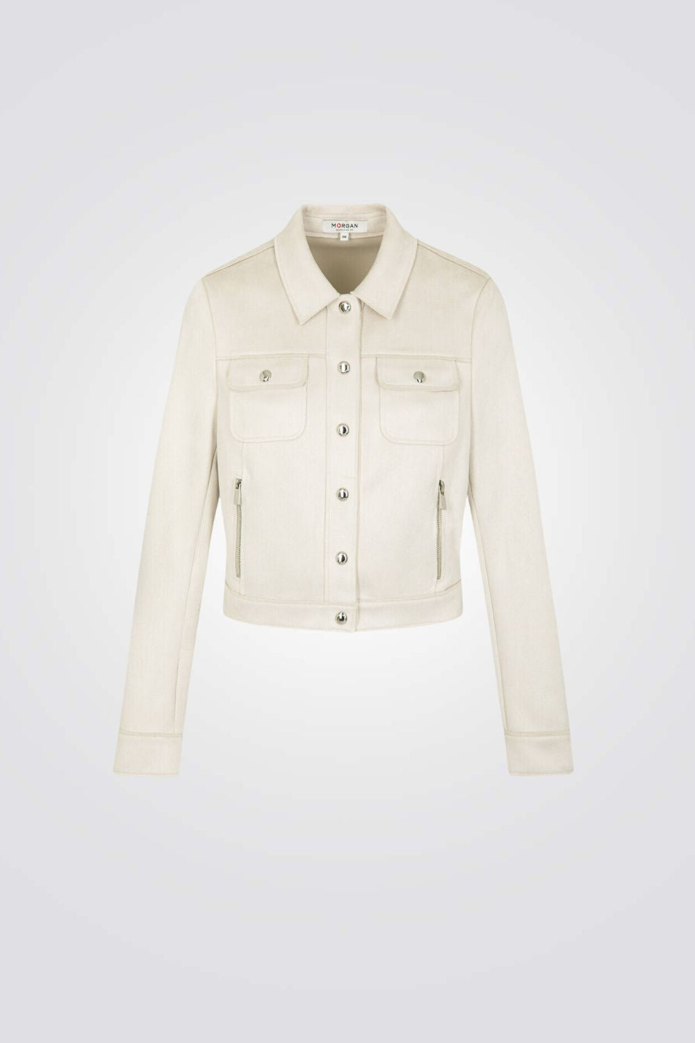 ג'קט קצר דמוי זמש בצבע שמנת