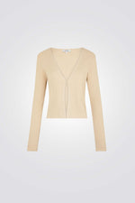 קרדיגן סגירת כפתור דיטיילס מטאלי בצבע בז'