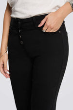 מכנסיים ארוכים Bootcut כפתורים דקורטיביים בצבע שחור