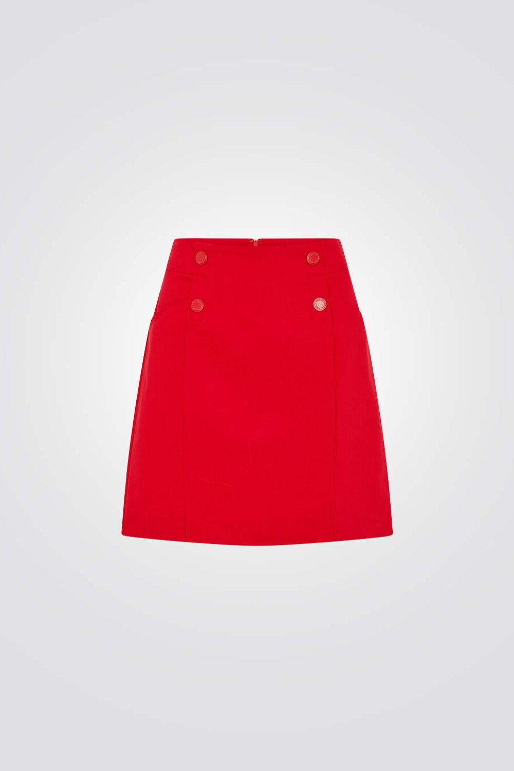 חצאית קצרה גזרה גבוהה עם כפתורים דקורטיביים בצבע אדום