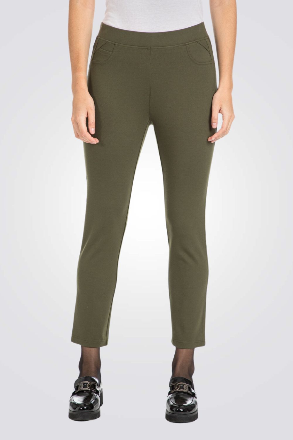 מכנסיים קרופ בסגנון טייץ בצבע ירוק זית