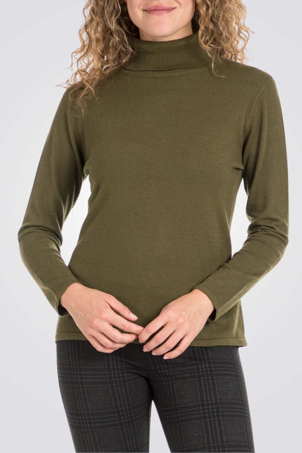 חולצת בייסיק ג'רסי צווארון גולף בצבע חאקי