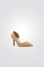 נעלי עקב שפיץ דמוי עור בצבע בז'