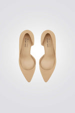 נעלי עקב שפיץ דמוי עור בצבע בז'