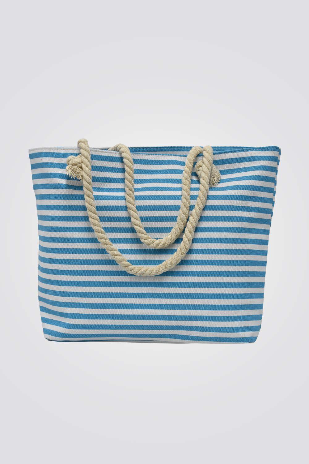 תיק חוף פסים בצבע תכלת ולבן