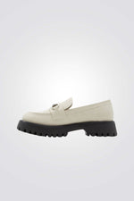 נעלי מוקסין דמוי עור לנשים בצבע שמנת