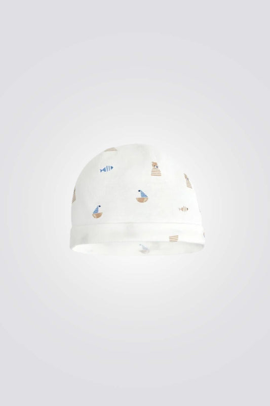 כובע לתינוקות בצבע לבן עם הדפס חיות