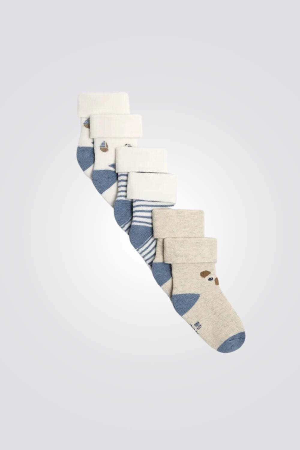 מארז 3 זוגות גרביים לתינוקות בגווני כחול לבן