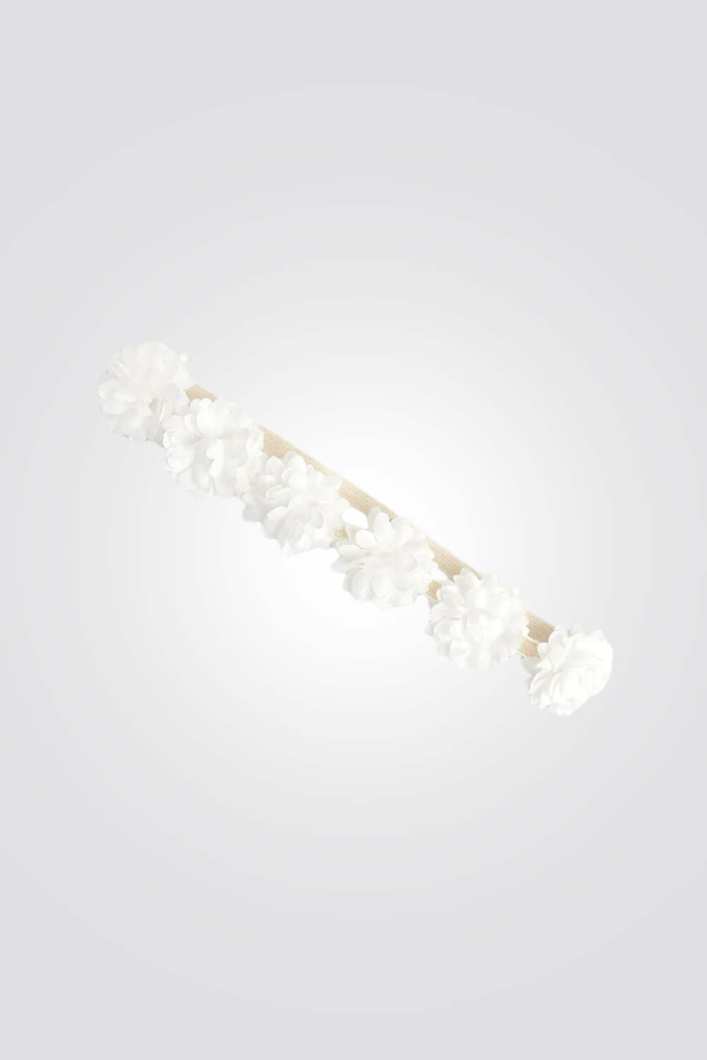 סרט ראש עם פרחים לתינוקות בצבע לבן